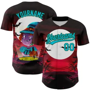 Custom Black Lakes Blue-Green 3D Halloween Authentic Baseball Jersey