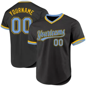 Custom Black Light Blue-Gold Authentic Throwback Baseball Jersey