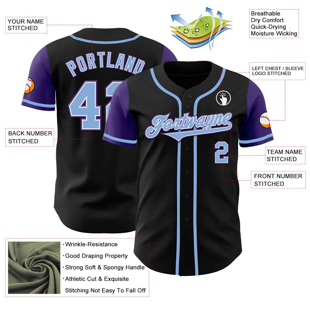 Custom Black Light Blue-Purple Authentic Two Tone Baseball Jersey