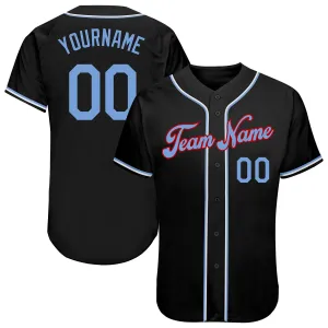 Custom Black Light Blue-Red Authentic Baseball Jersey