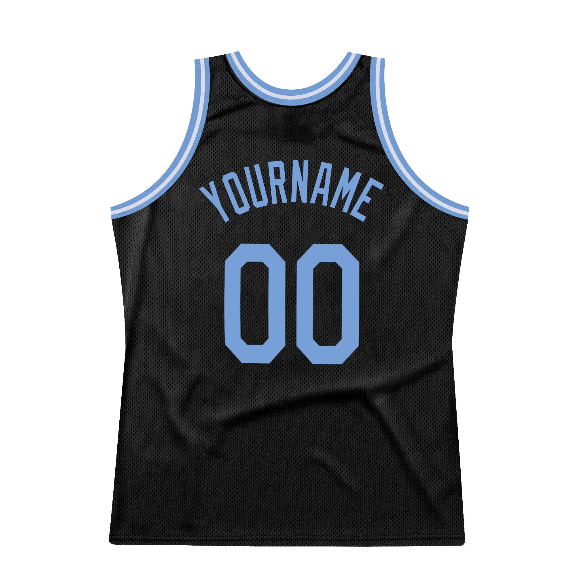 Custom Black Light Blue-Red Authentic Throwback Basketball Jersey