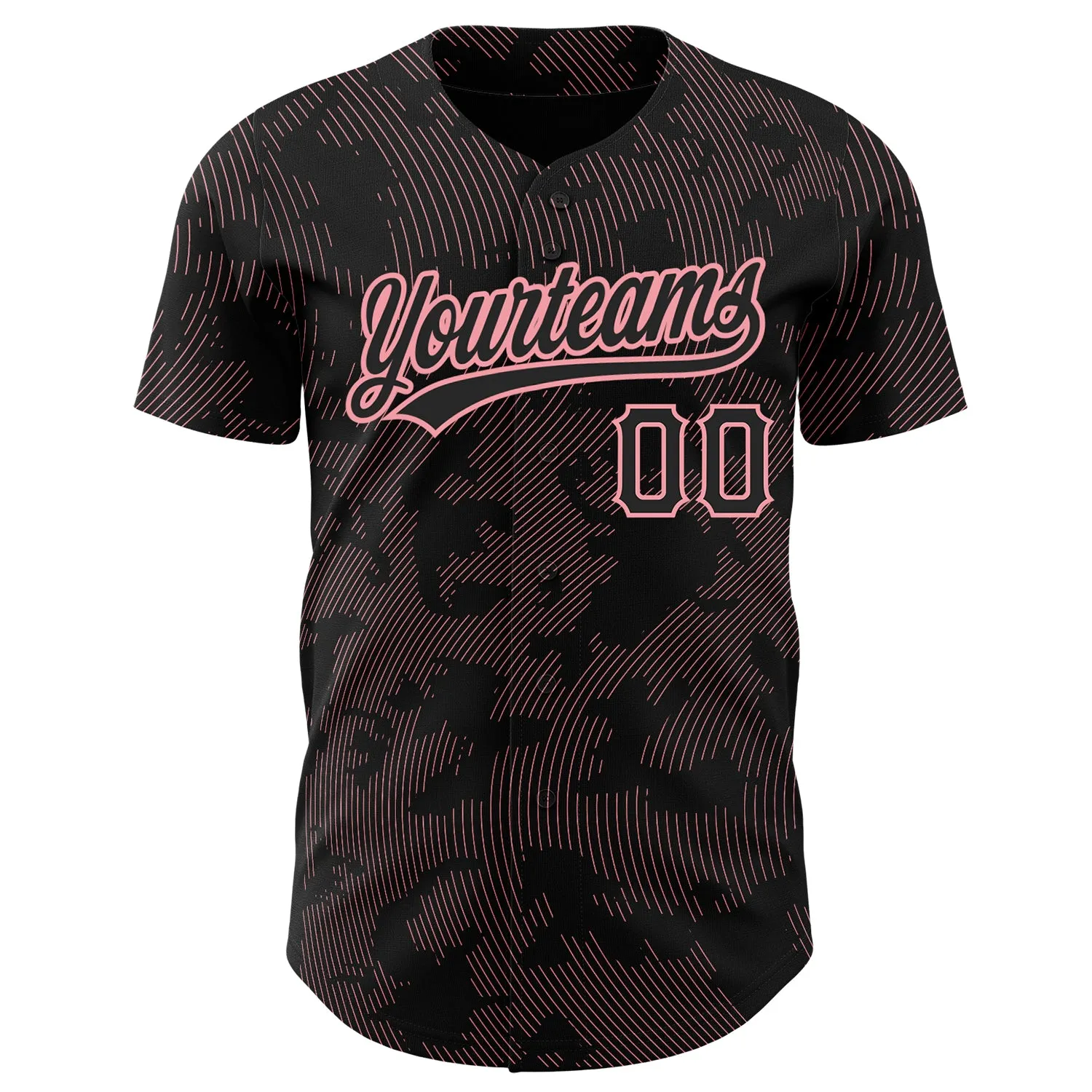 Custom Black Medium Pink 3D Pattern Design Curve Lines Authentic Baseball Jersey