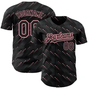 Custom Black Medium Pink 3D Pattern Design Slant Lines Authentic Baseball Jersey