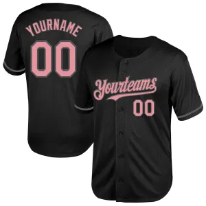 Custom Black Medium Pink-Steel Gray Mesh Authentic Throwback Baseball Jersey