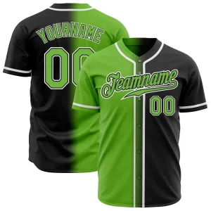 Custom Black Neon Green-White Authentic Gradient Fashion Baseball Jersey