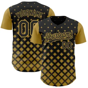 Custom Black Old Gold 3D Pattern Design Geometric Shapes Authentic Baseball Jersey