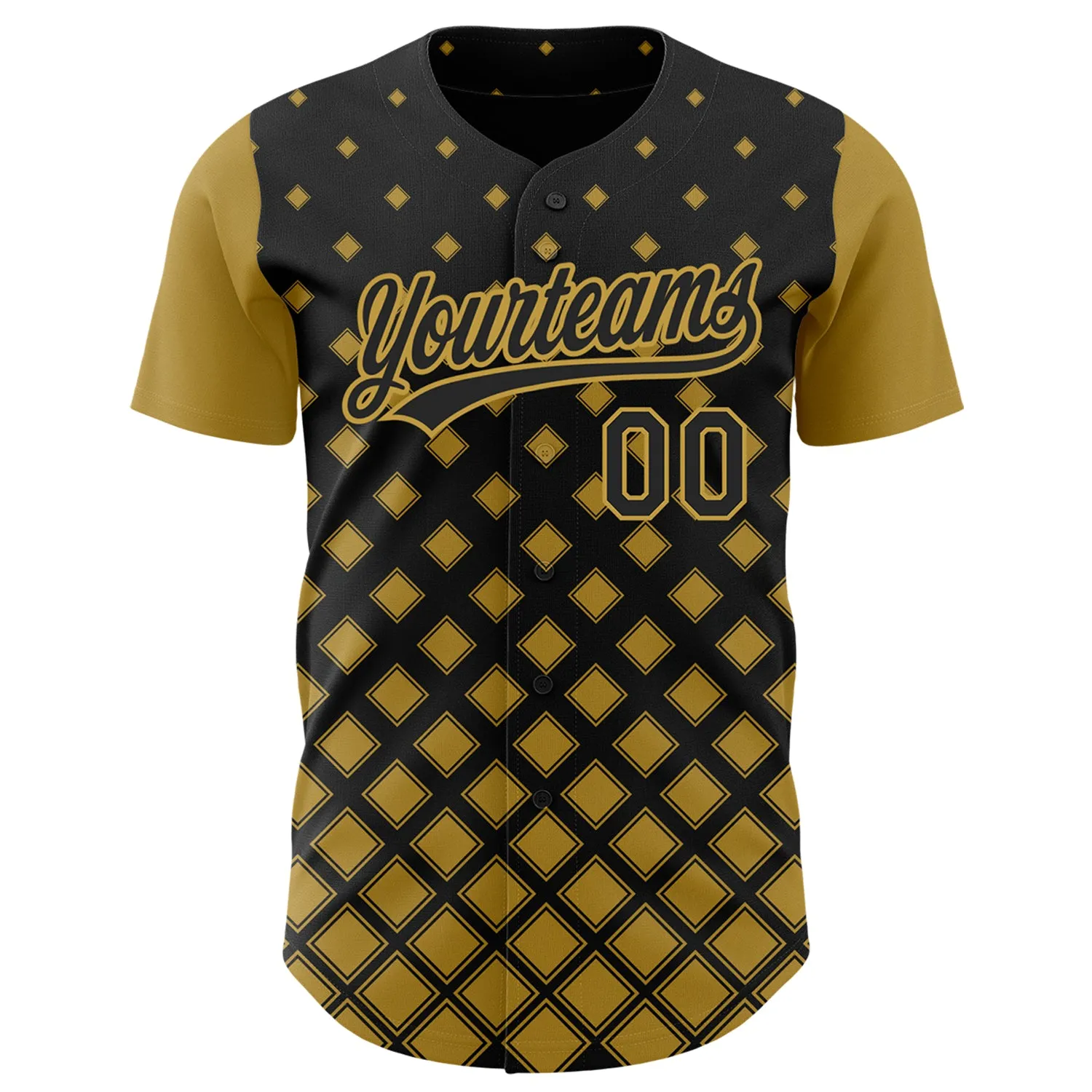 Custom Black Old Gold 3D Pattern Design Geometric Shapes Authentic Baseball Jersey