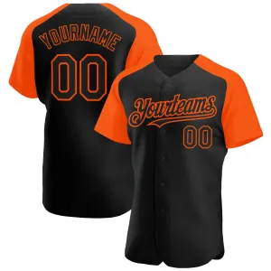 Custom Black Orange Authentic Raglan Sleeves Baseball Jersey