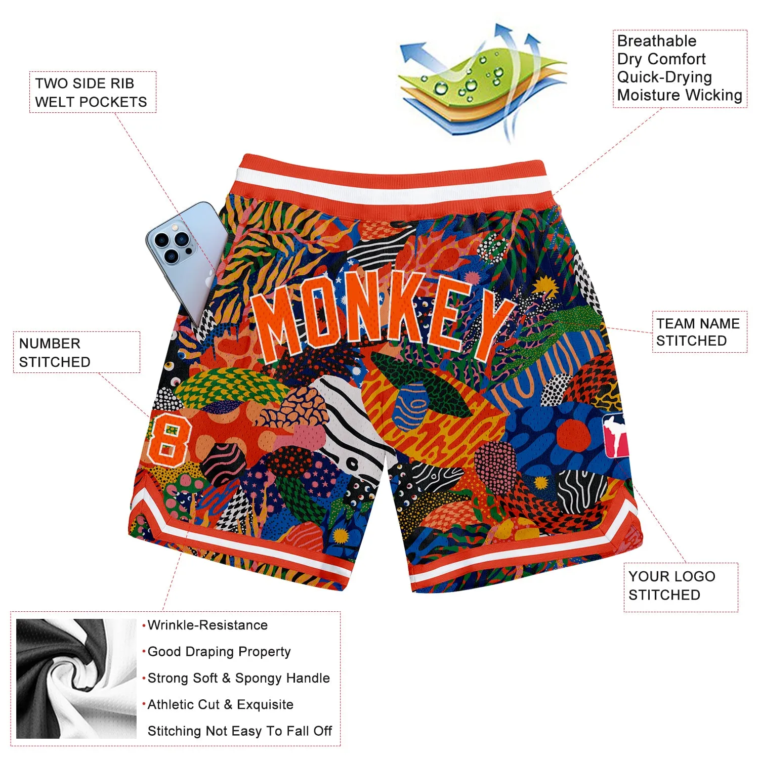 Custom Black Orange-White 3D Pattern Design Hawaii Bush Authentic Basketball Shorts