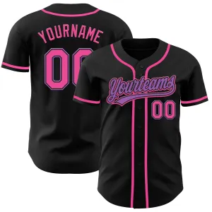 Custom Black Pink-Medium Purple Authentic Baseball Jersey