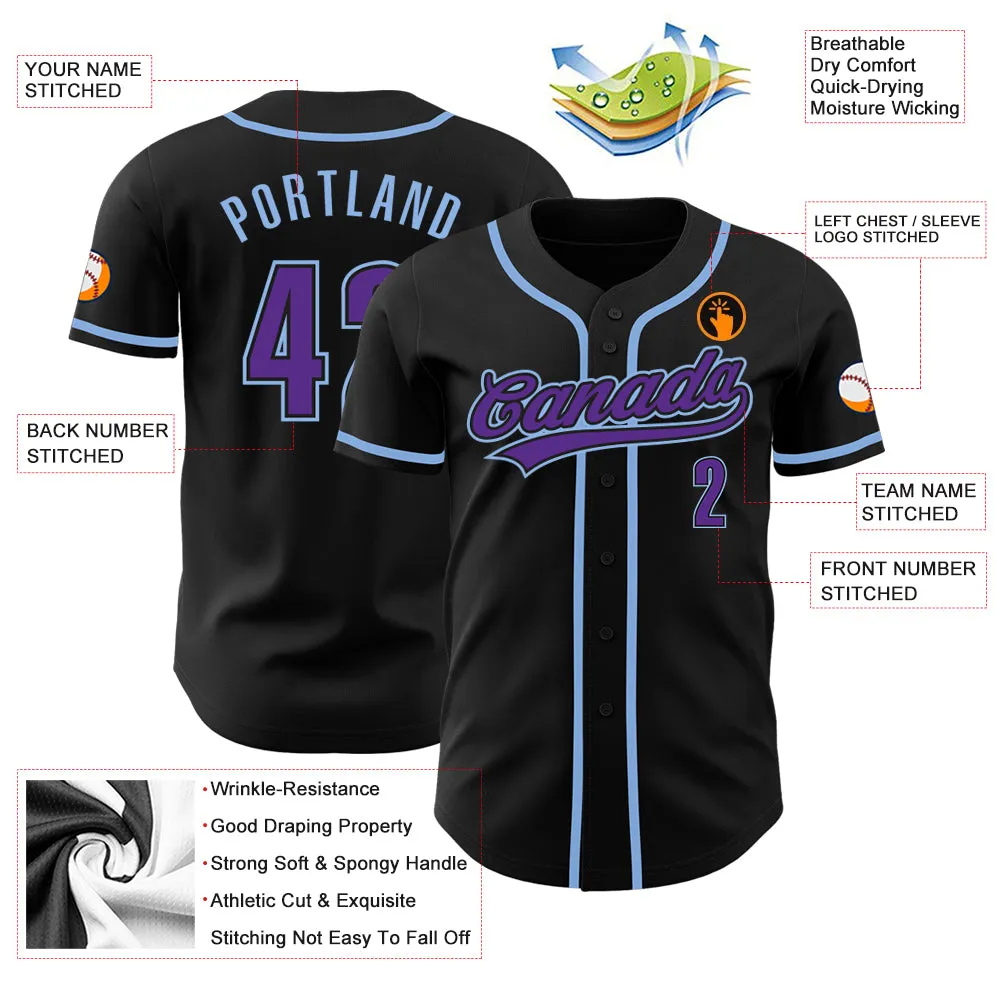 Custom Black Purpe-Light Blue Authentic Baseball Jersey