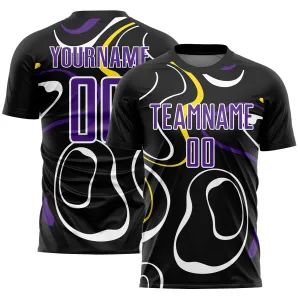 Custom Black Purple-White Fluid Shapes Sublimation Soccer Uniform Jersey