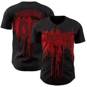 Custom Black Red 3D Pattern Design Dripping Splatter Art Authentic Baseball Jersey