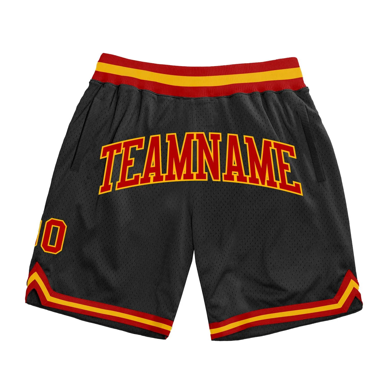 Custom Black Red-Gold Authentic Throwback Basketball Shorts