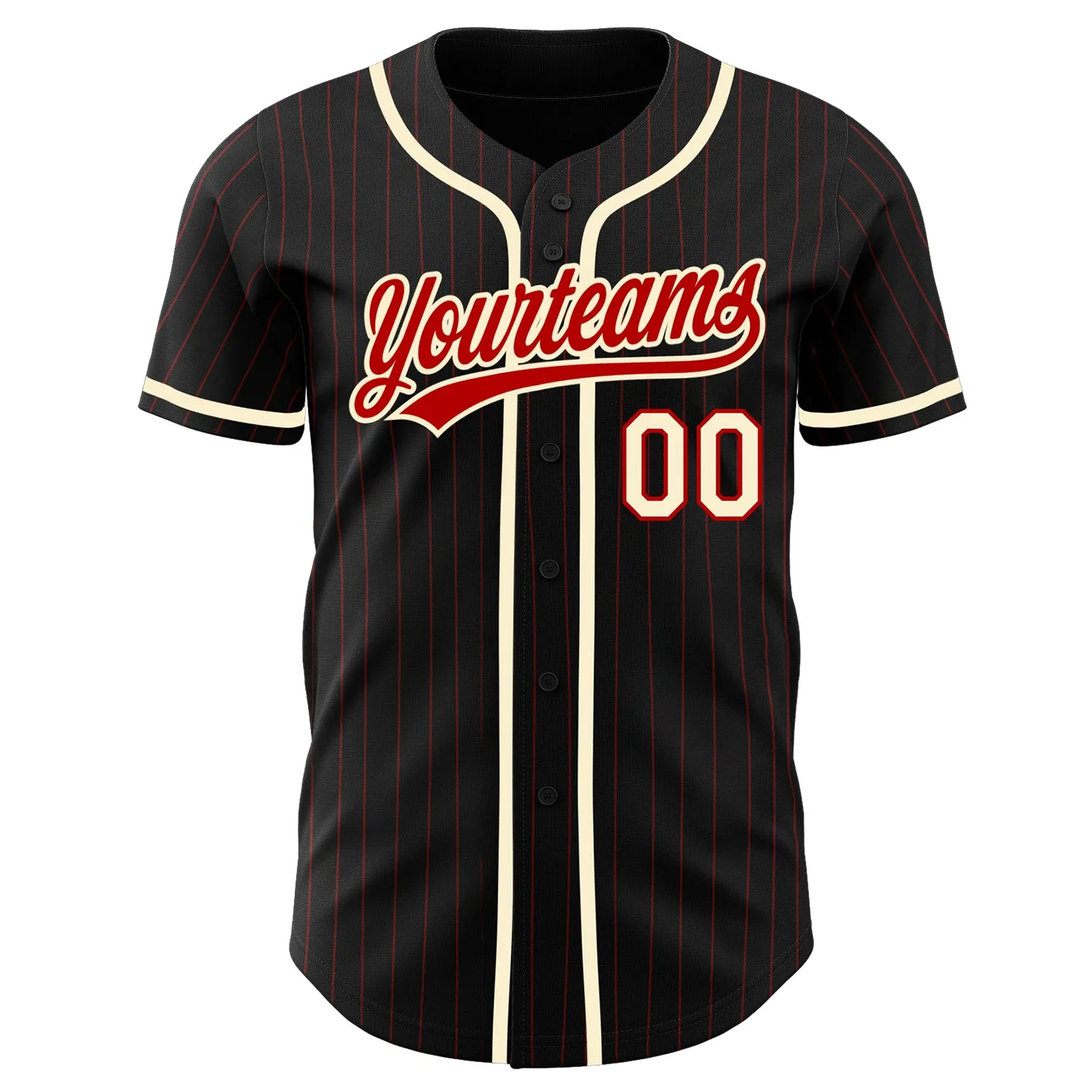 Custom Black Red Pinstripe Red-Cream Authentic Baseball Jersey