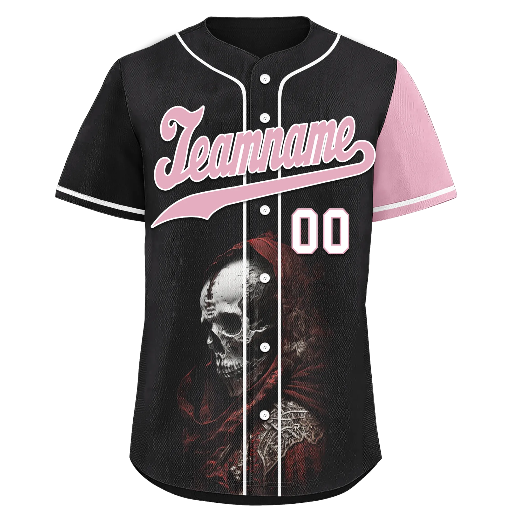 Custom Black Red Skull Fashion Personalized Authentic Baseball Jersey BSBJ01-D017148