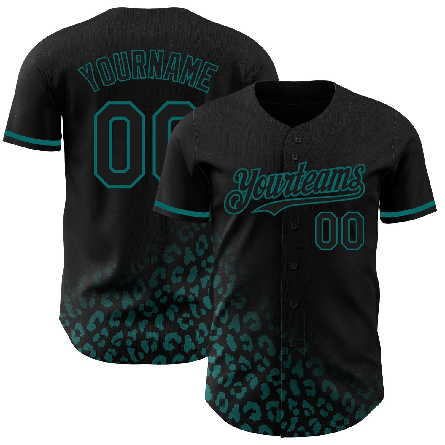 Custom Black Teal 3D Pattern Design Leopard Print Fade Fashion Authentic Baseball Jersey