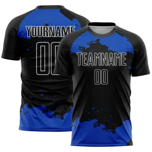 Custom Black Thunder Blue-White Abstract Fragment Art Sublimation Soccer Uniform Jersey