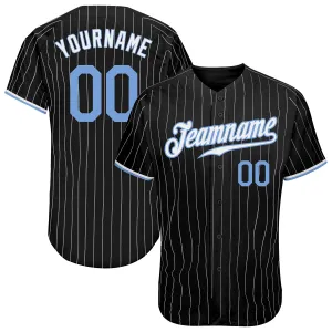 Custom Black White Pinstripe Light Blue-White Authentic Baseball Jersey