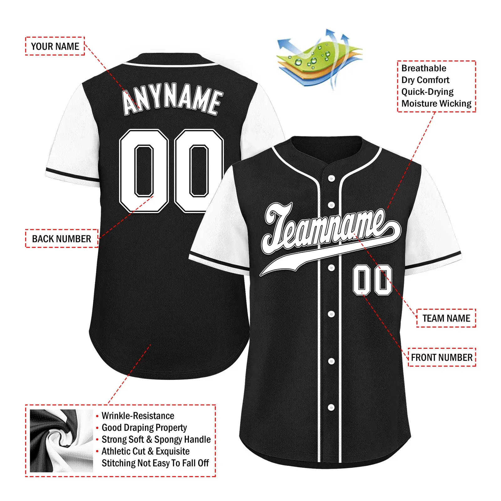 Custom Black White Raglan Sleeves Personalized Authentic Baseball Jersey BSBJ01-D020200-20