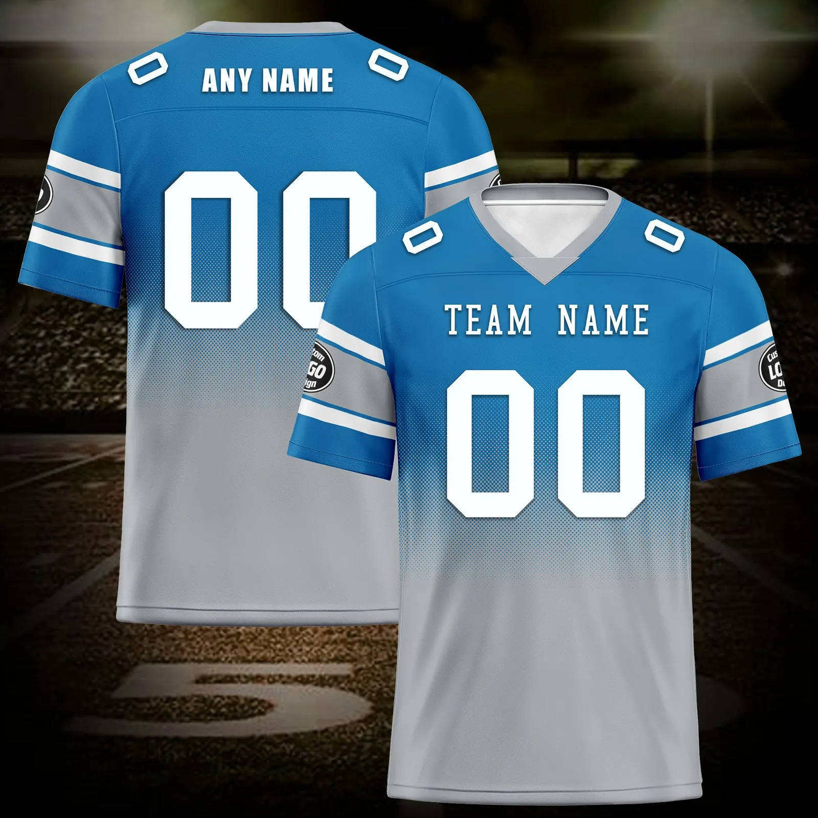 Custom Blue Gray Detroit Personalized Authentic Football Jersey FBJ02-D020249-11