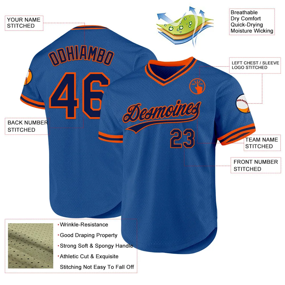 Custom Blue Navy-Orange Authentic Throwback Baseball Jersey