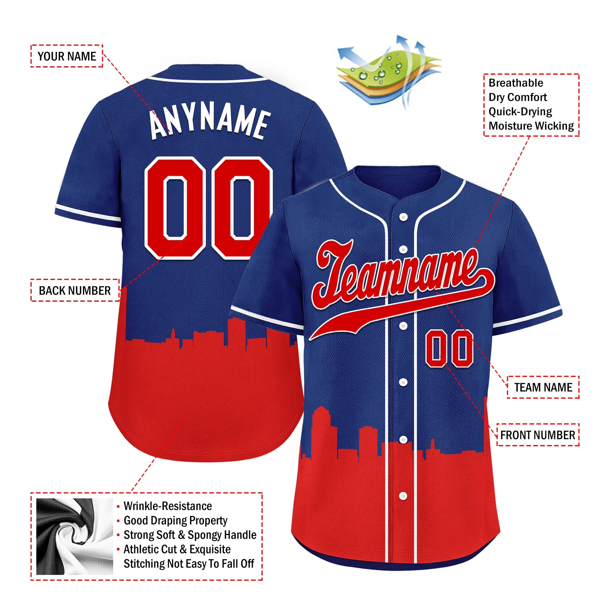 Custom Blue Red City Edition Personalized Authentic Baseball Jersey BSBJ01-D017136