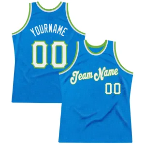 Custom Blue White-Neon Green Authentic Throwback Basketball Jersey