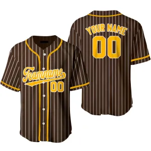 Custom Brown White Pinstripe Yellow Baseball Jerseys For Men & Women