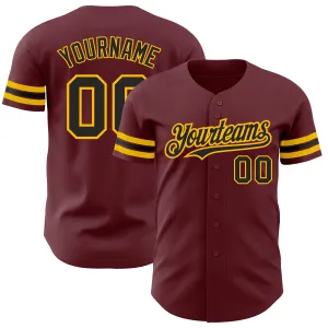 Custom Burgundy Black-Gold Authentic Baseball Jersey