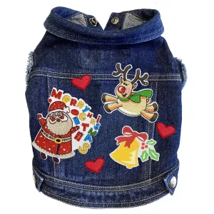 Custom Christmas Denim Dog Jacket Happy Santa