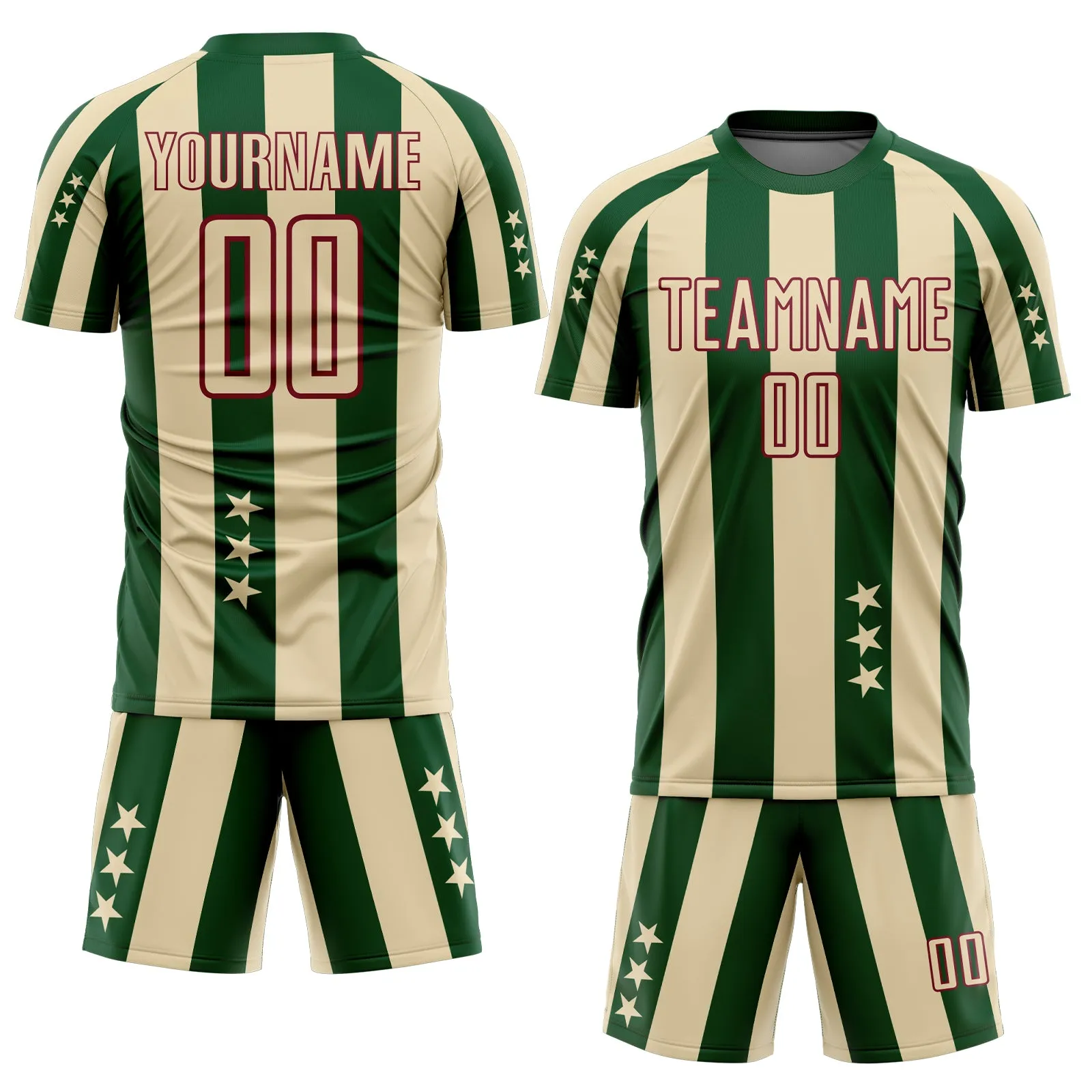 Custom City Cream Green-Crimson Stars And Squares Sublimation Soccer Uniform Jersey