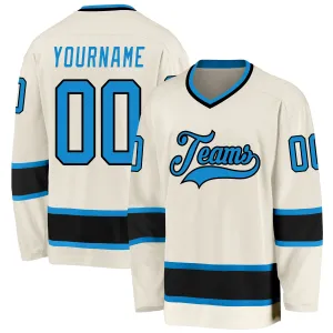 Custom Cream Blue-Black Hockey Jersey