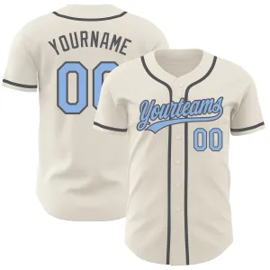 Custom Cream Light Blue-Steel Gray Authentic Baseball Jersey