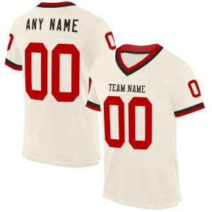 Custom Cream Red-Black Mesh Authentic Throwback Football Jersey