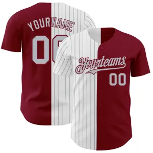 Custom Crimson White-Gray Pinstripe Authentic Split Fashion Baseball Jersey