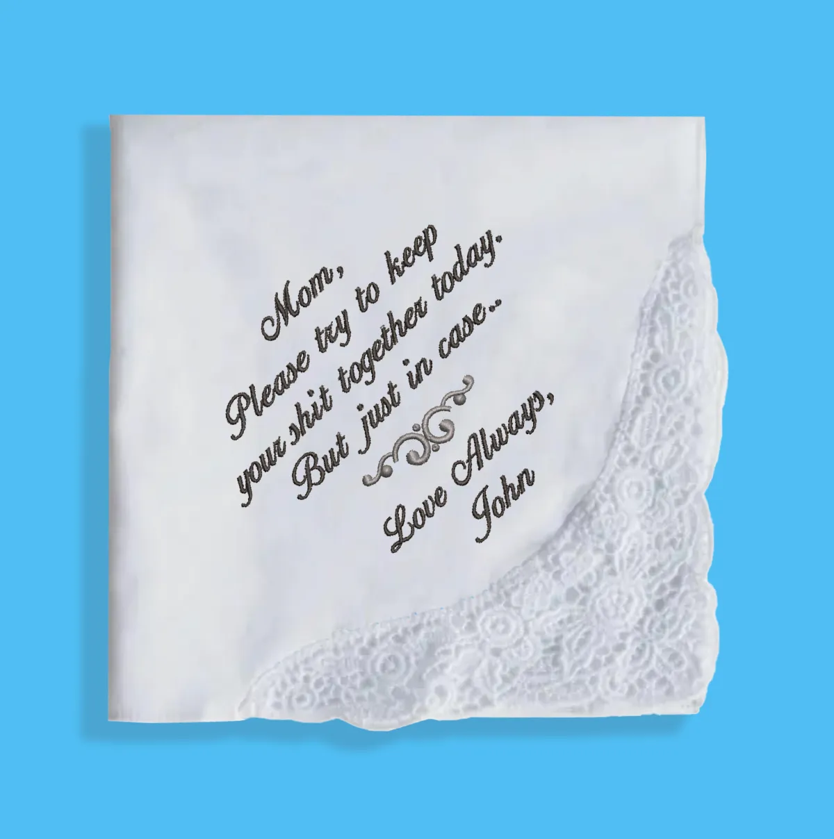 Custom Embroidered Long Phrase Handkerchief with Spiral