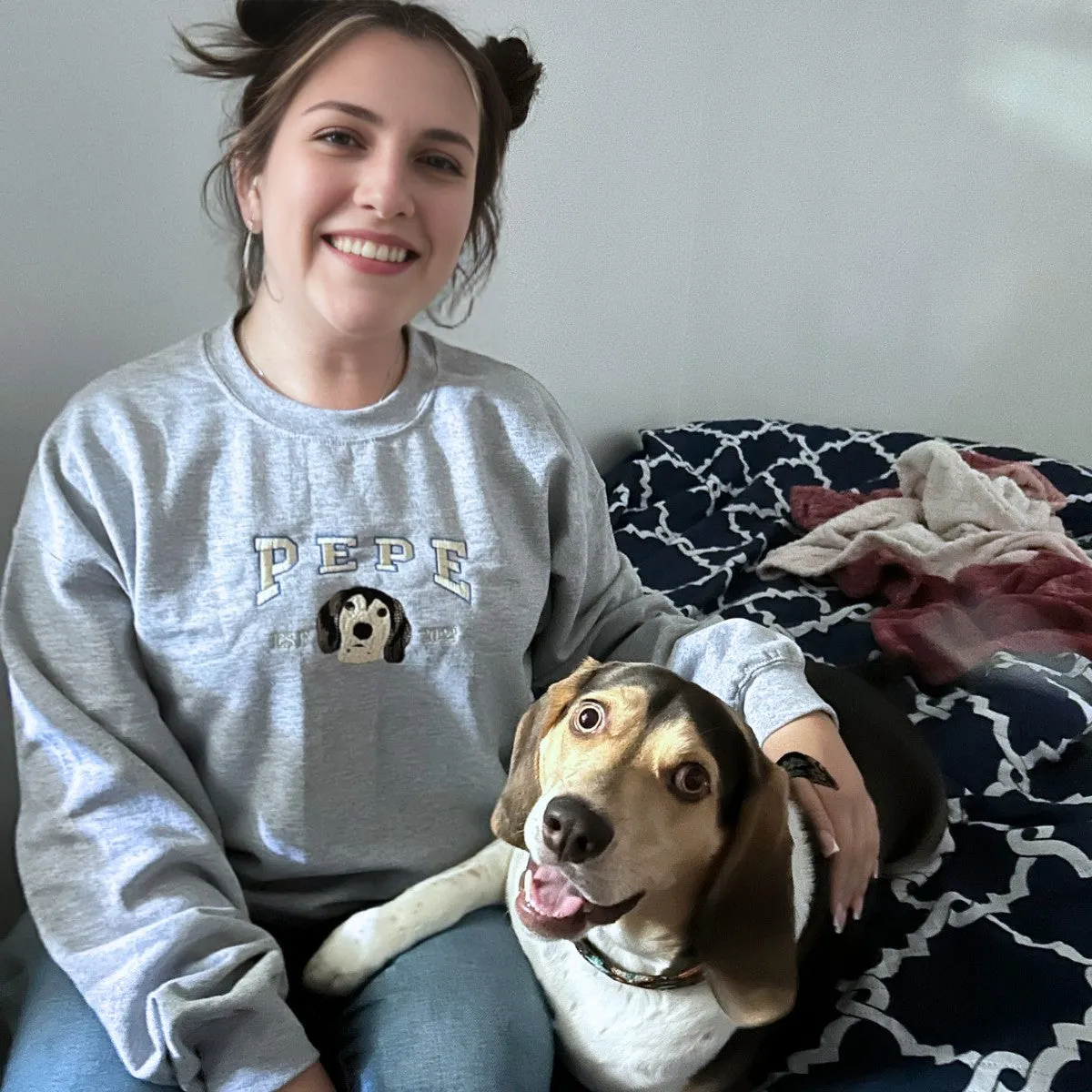 Custom Embroidered Sweatshirt with Dog Face Varsity from Photo, Gift for Dog Lovers