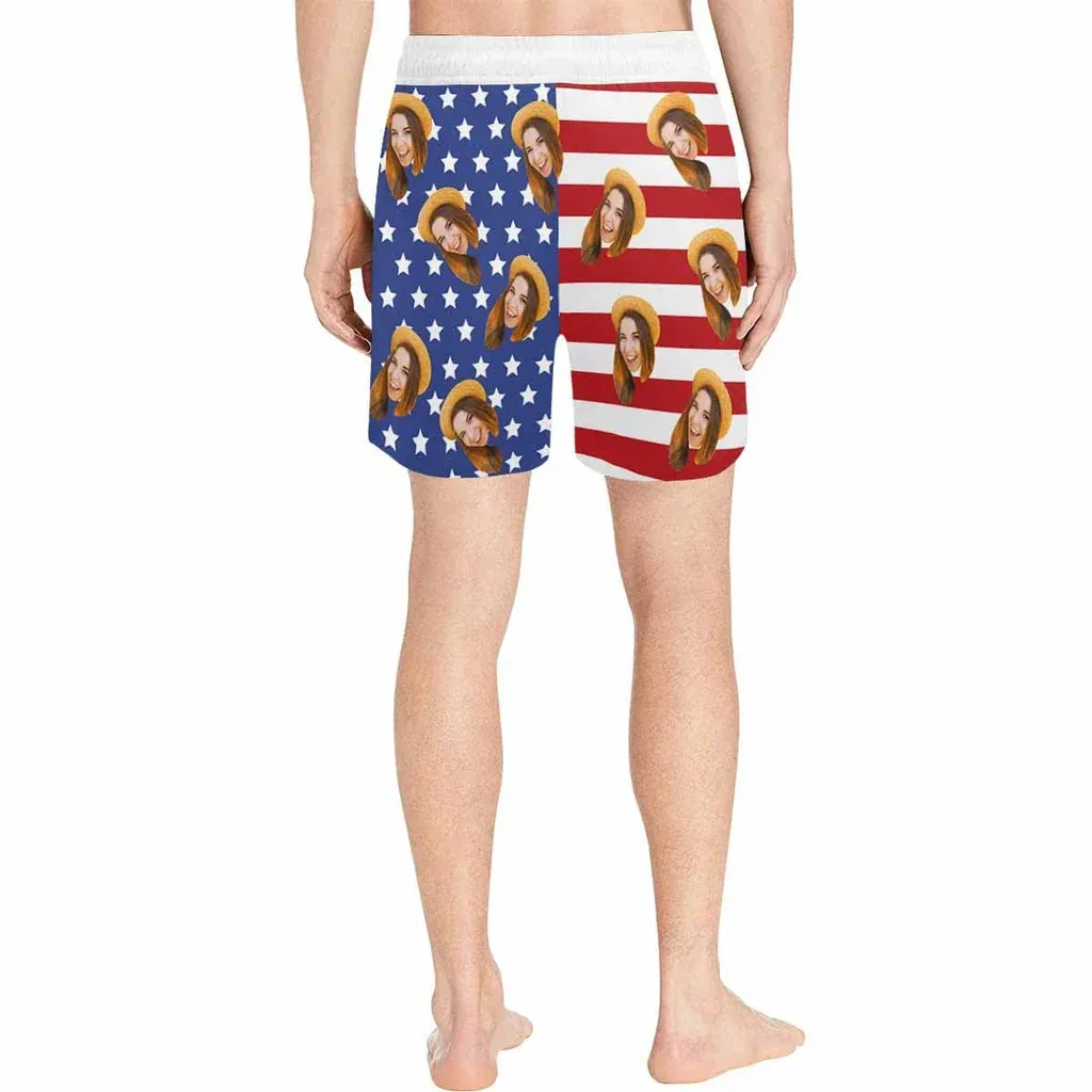 Custom Face American Flag Women's High Waisted Bikini Sets Personalized High Cut Swimsuits Sporty Cut Out Swimsuits Bathing Suits