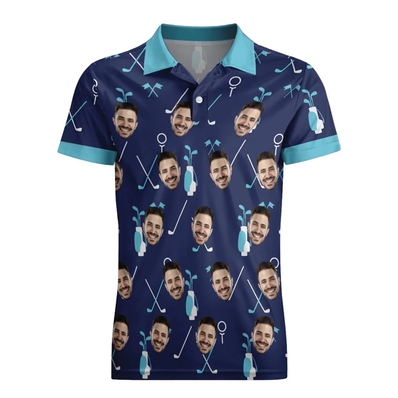 Custom Face Blue Polo Shirts Funny Golf Shirts & Golf Polos for Men