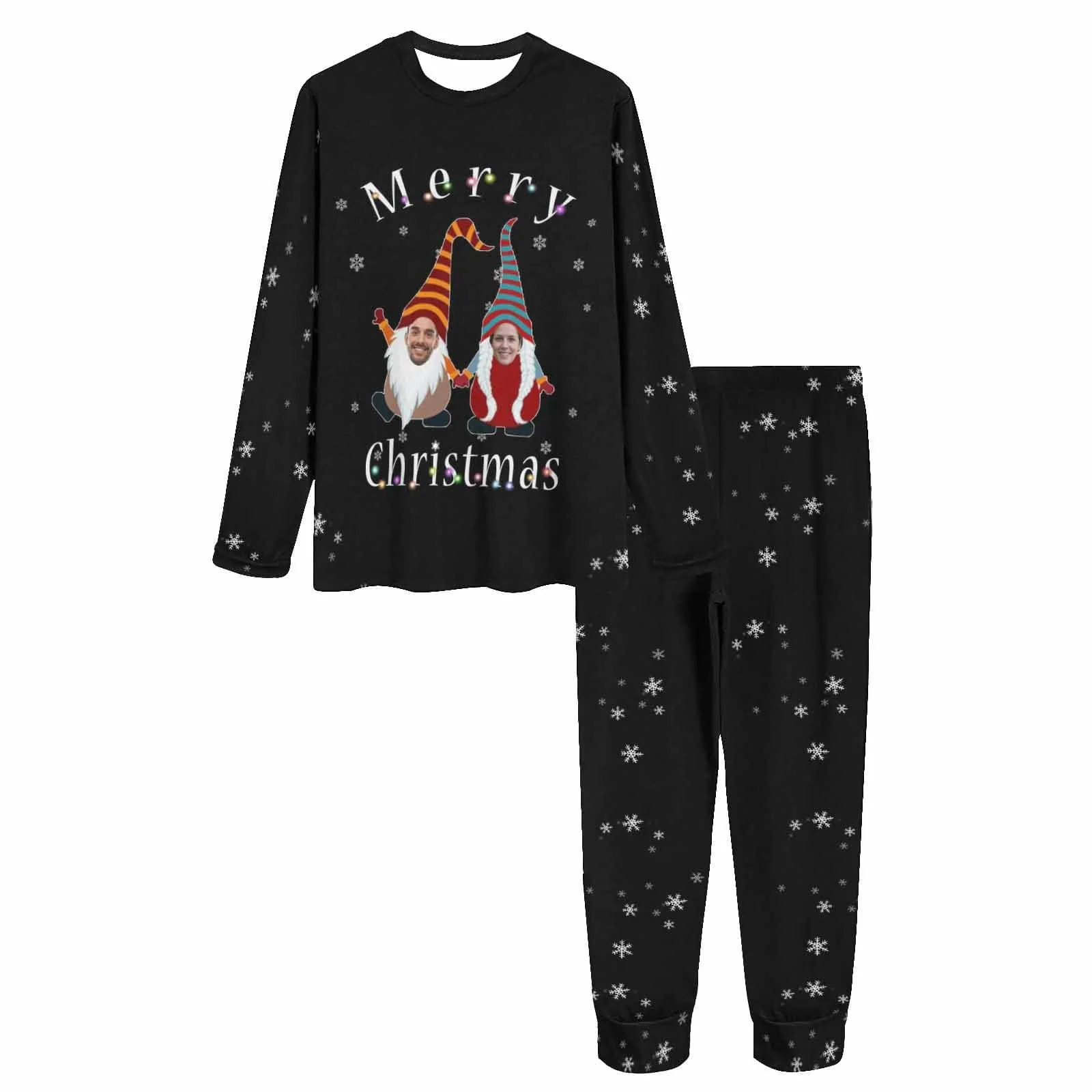 Custom Face Christmas Dwarf&Snowman Sleepwear Personalized Family Slumber Party Matching Long Sleeve Pajamas Set