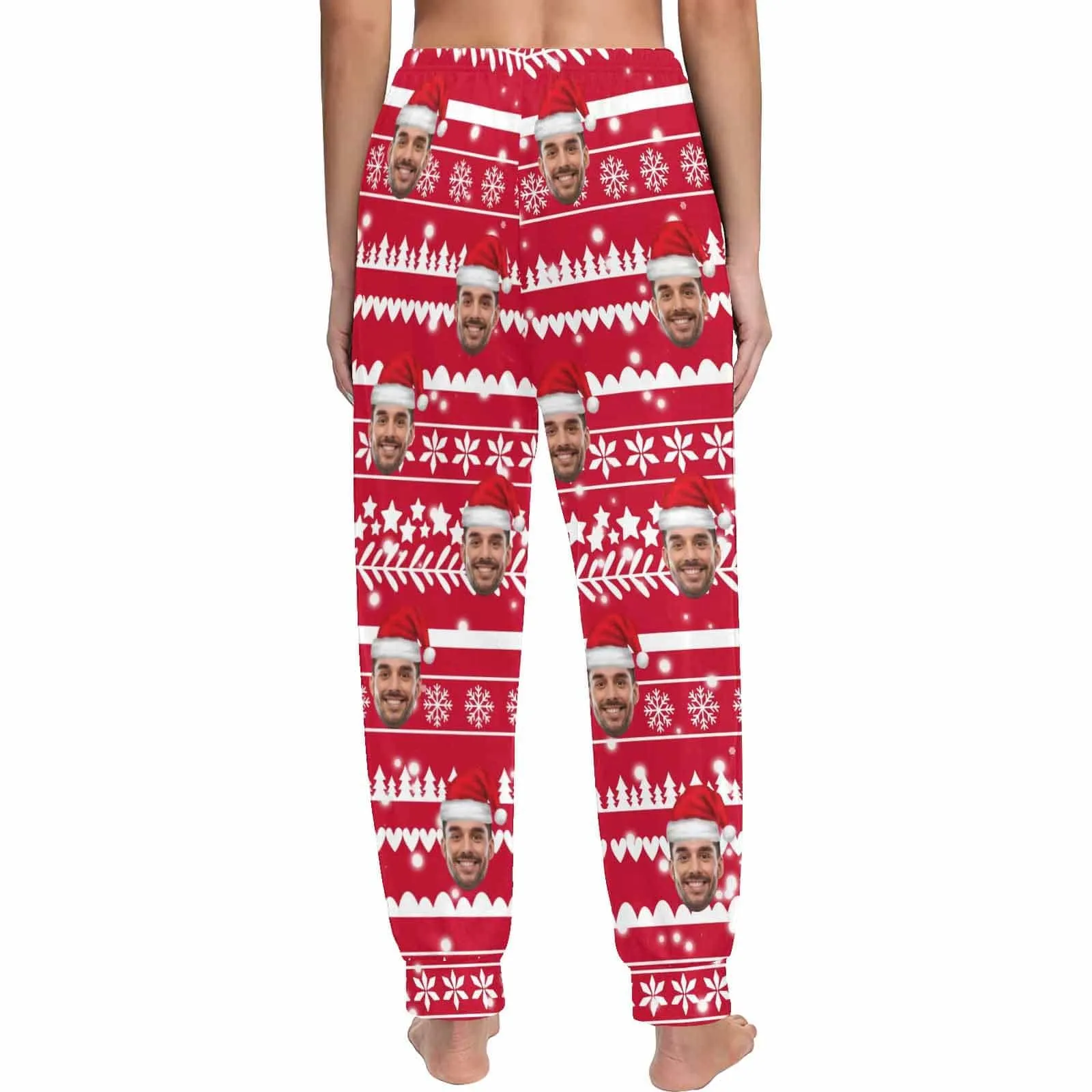 Custom Face Christmas Hat Long Pajama Shirt&Pants Personalized Women's Slumber Party Sleepwear