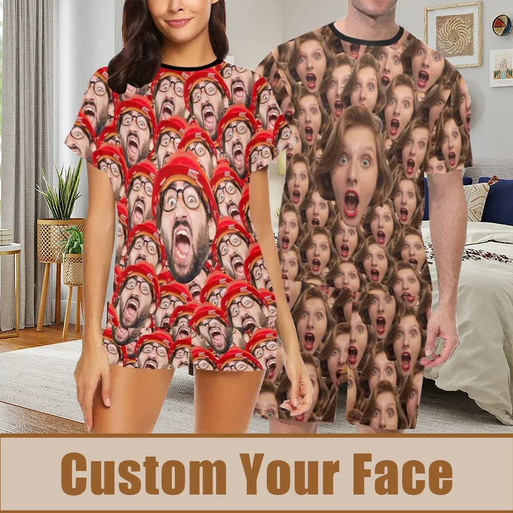 Custom Face Couple Pajamas Personalized Your Idol Couple Matching Crew Neck Short Pajama Set