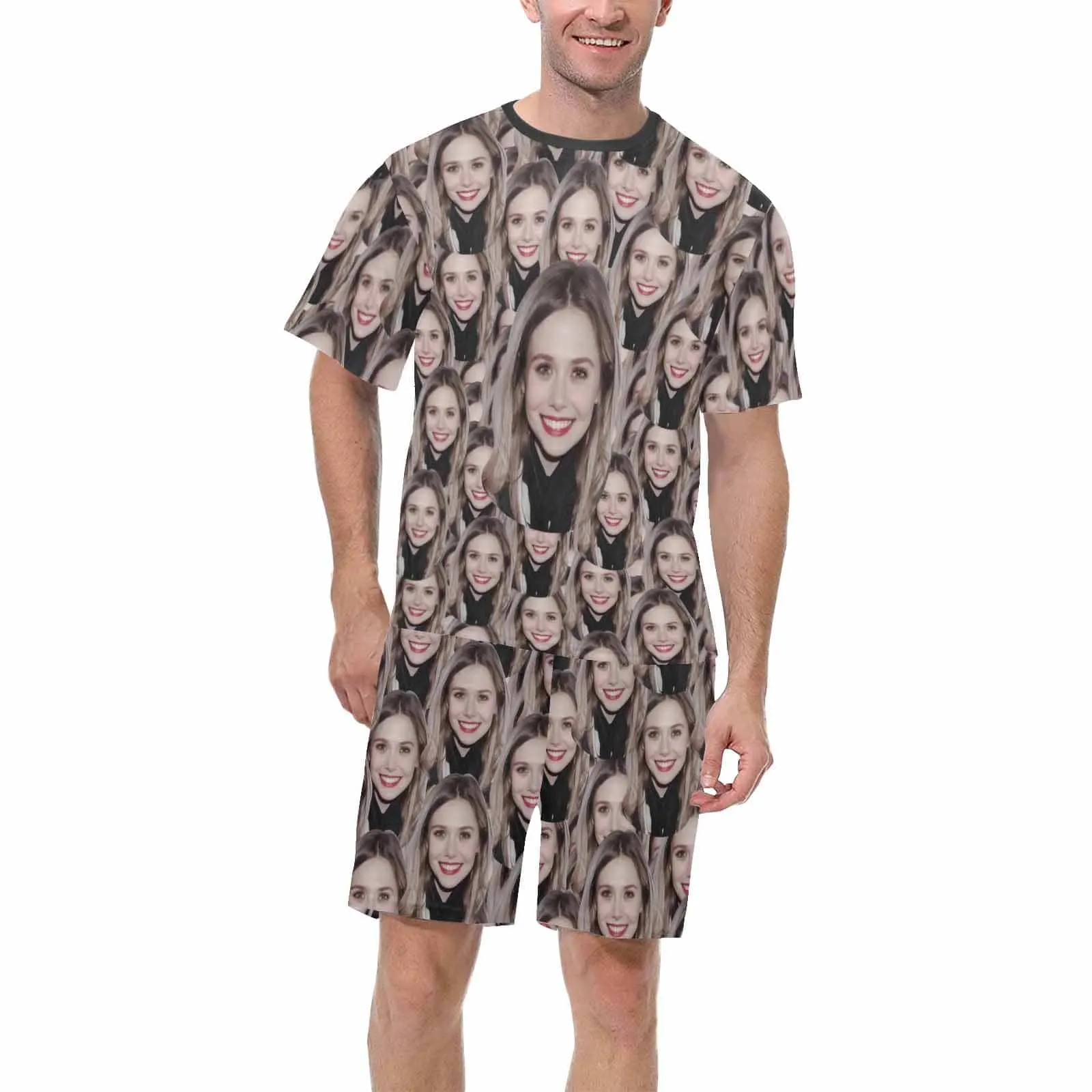 Custom Face Couple Pajamas Personalized Your Idol Couple Matching Crew Neck Short Pajama Set