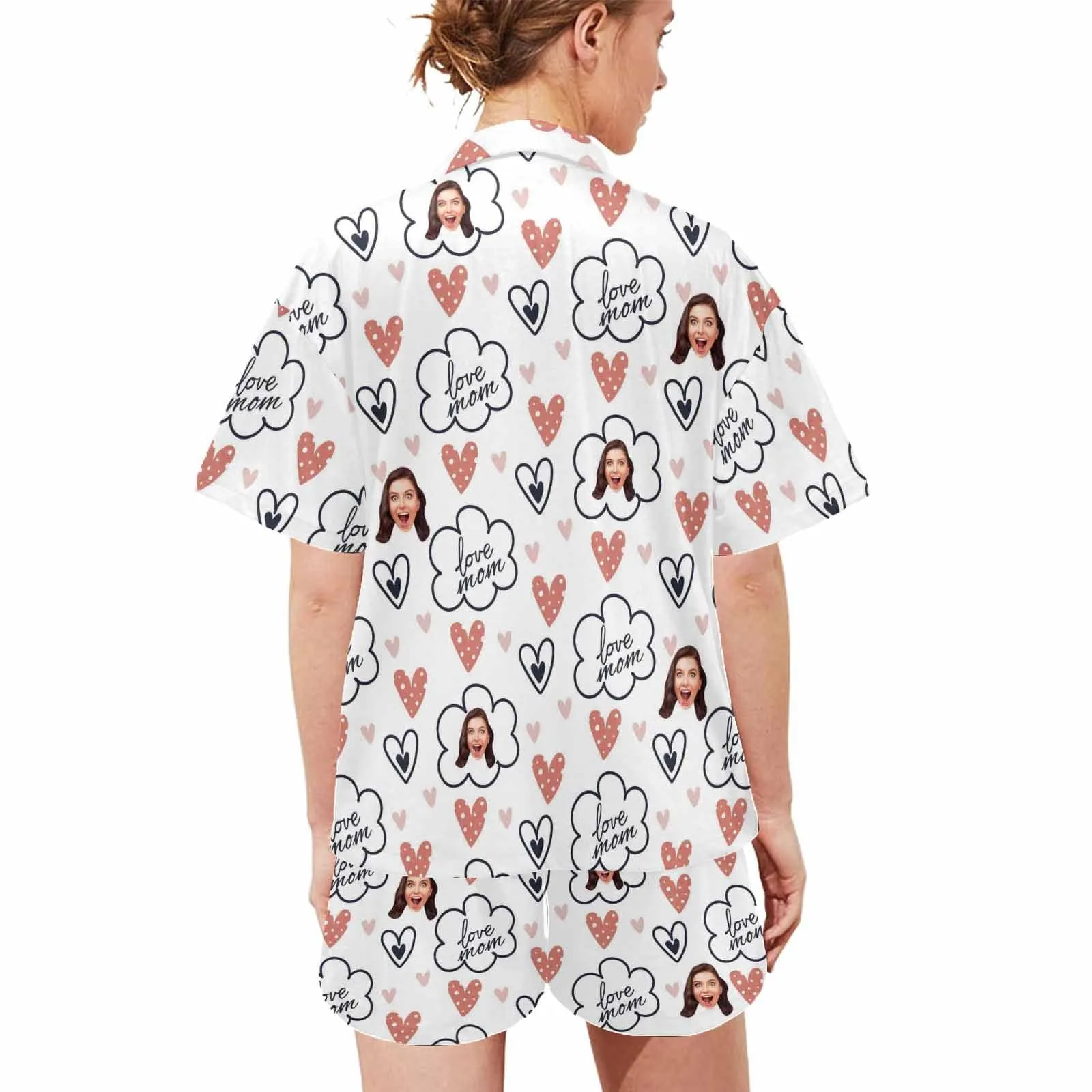 Custom Face Love MOM Women's V-Neck Short Pajama Set Mother's Day & Birthday Gift