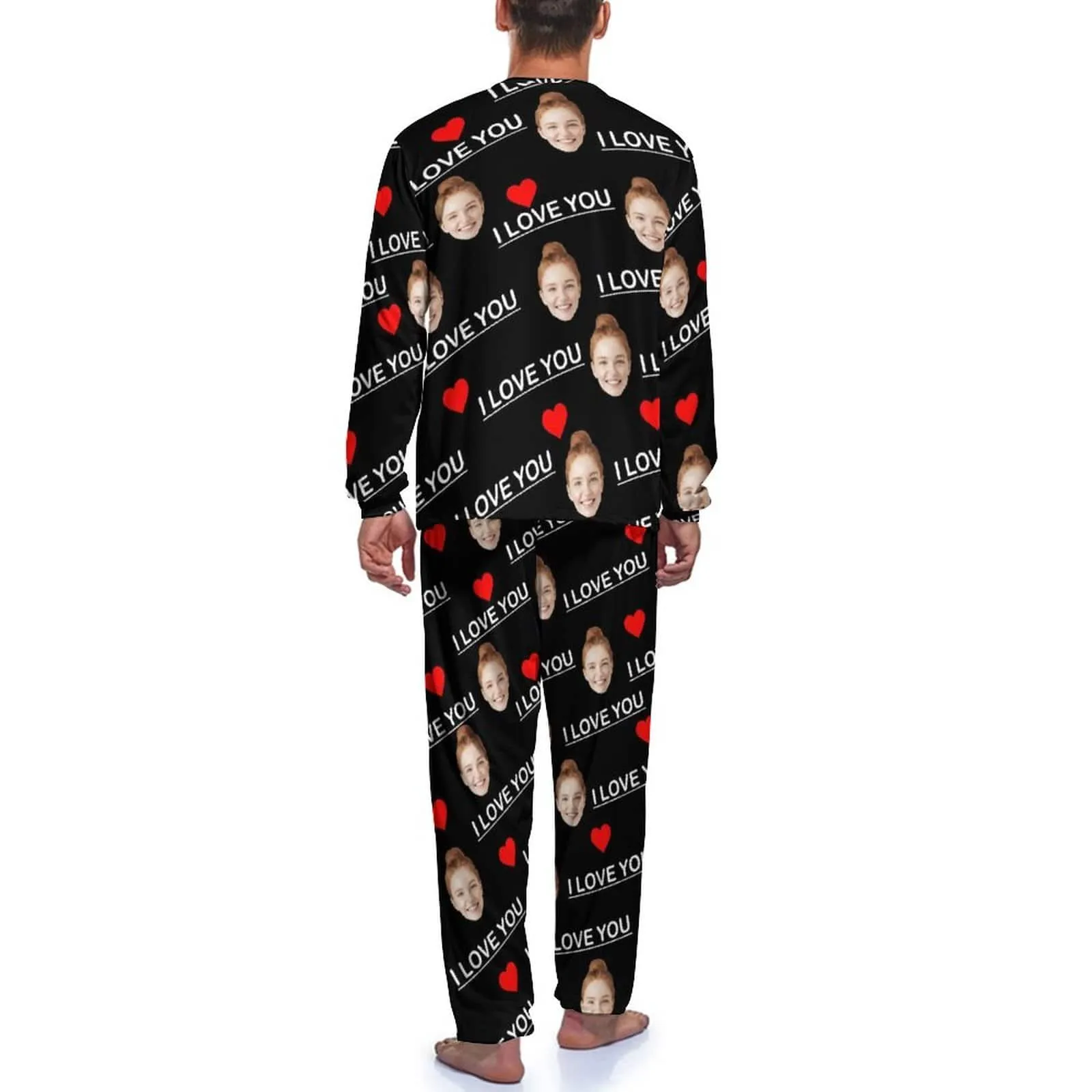 Custom Face Pajamas Personalized I Love You Men's V-Neck Short Sleeve Pajama Set Valentines Day Gift