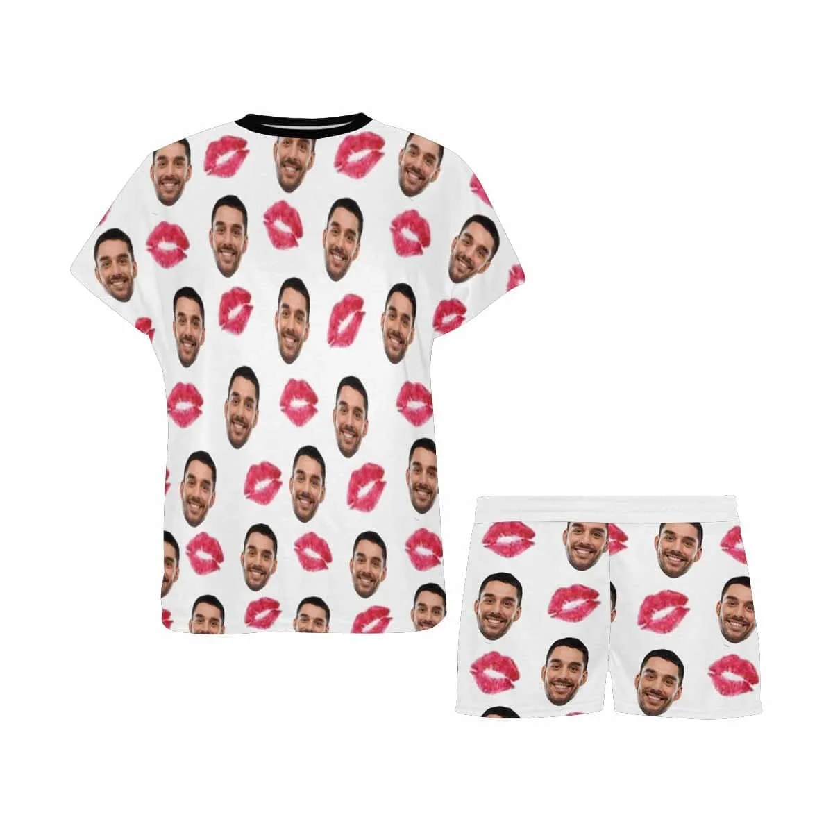 Custom Face Pajamas Your Red Lips Sleepwear Personalized Women's Short Pajama Set