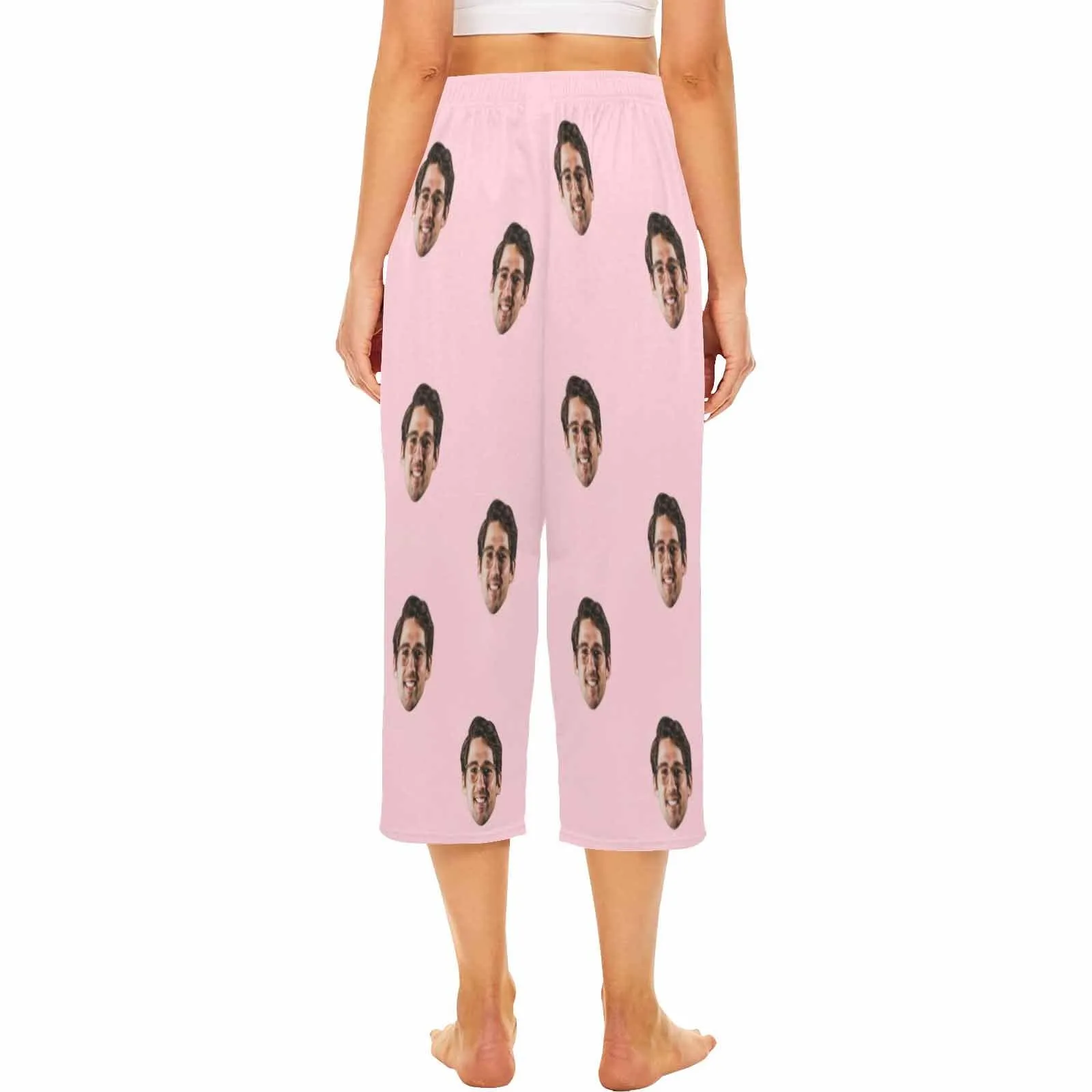 Custom Face Pink Cropped Pajama Pants For Women Girlfriend Gift