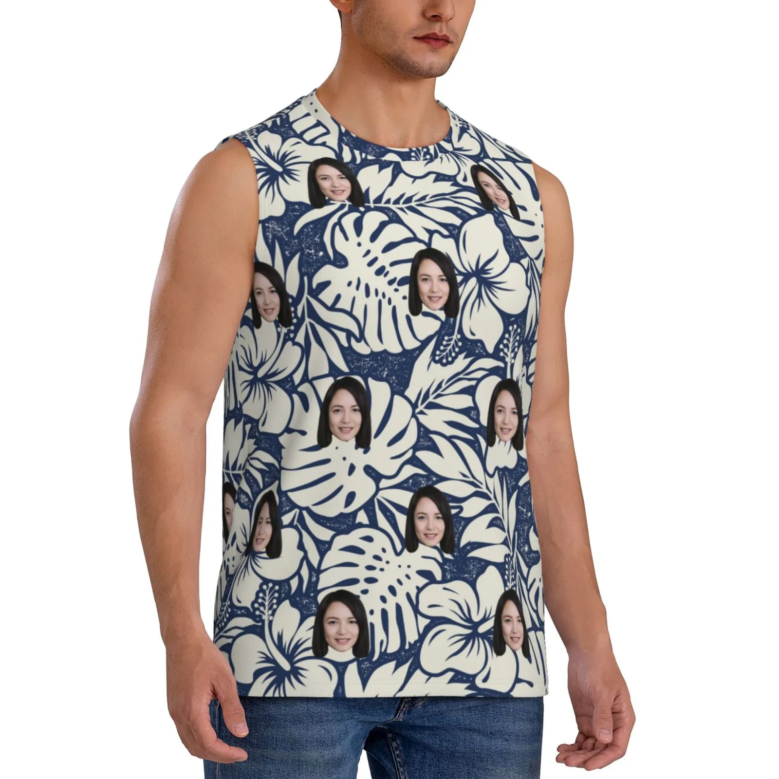 Custom Face White Plant Men's Sleeveless T-Shirt Vest Tank Top