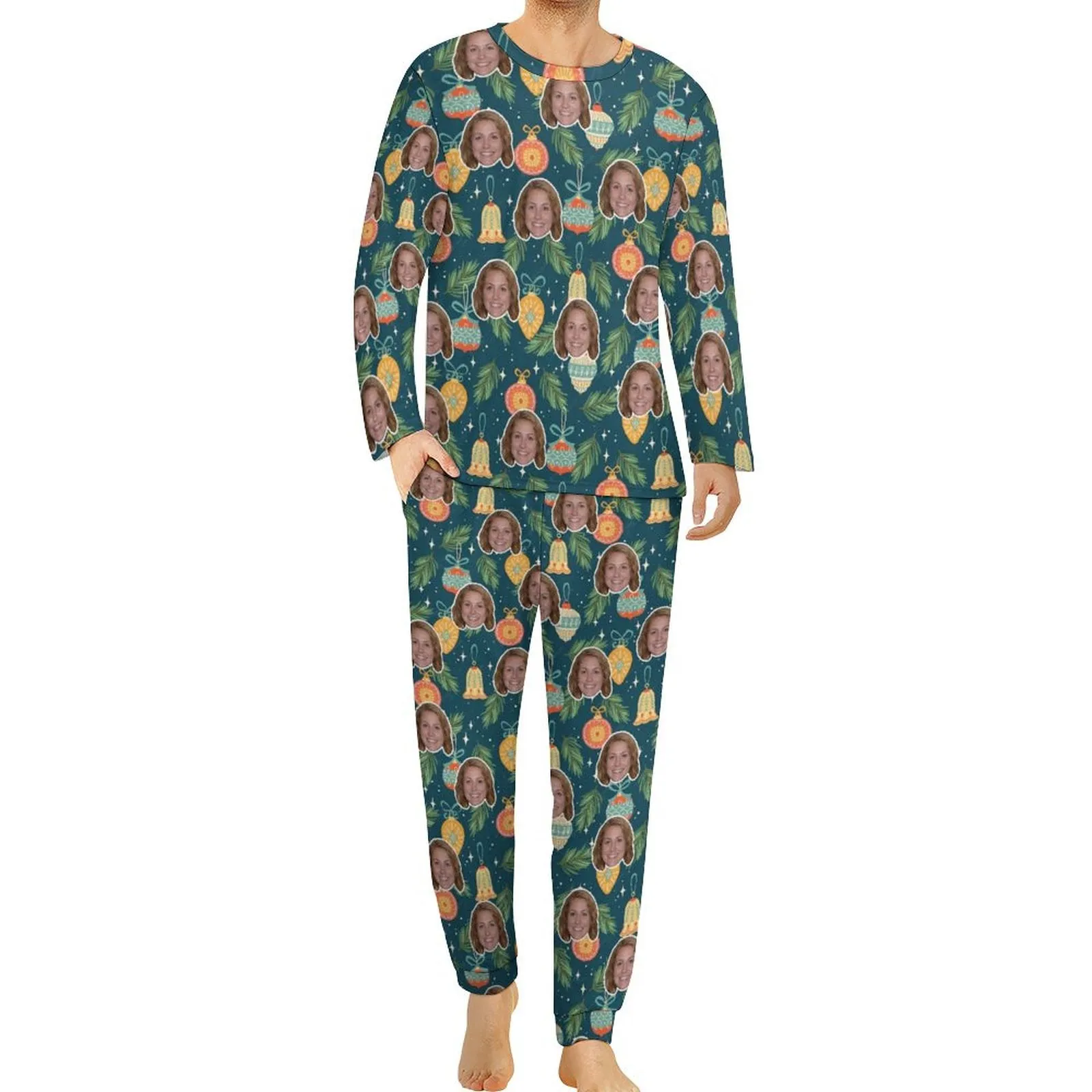 Custom Girlfriend's Face Decoration Nightwear Long Sleeve Pjs for Him Personalized Photo Men's Pajamas